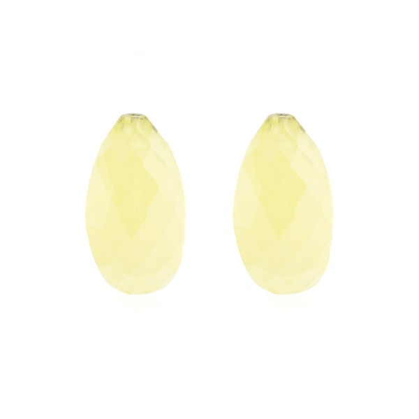 Lemon quartz, lemon, milky, faceted teardrop (harlequine), 18x11mm