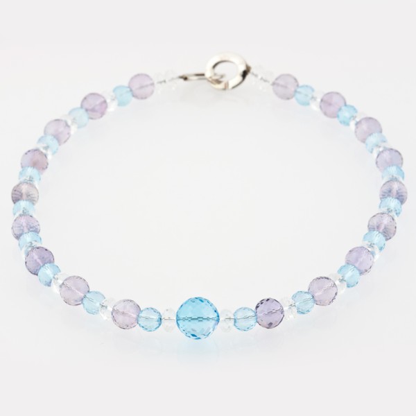 Gemstone necklace, blue topaz, rock crystal, amethyst, length: ca. 47 cm