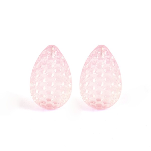 Rose quartz, rose, teardrop, engraved, 31.5x21.5mm