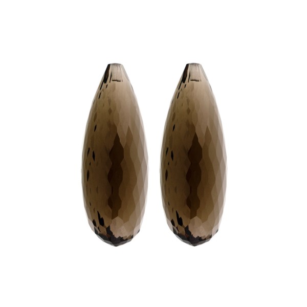 Smoky quartz, dark brown, faceted teardrop (harlequine), 30 x 12 x 10 mm