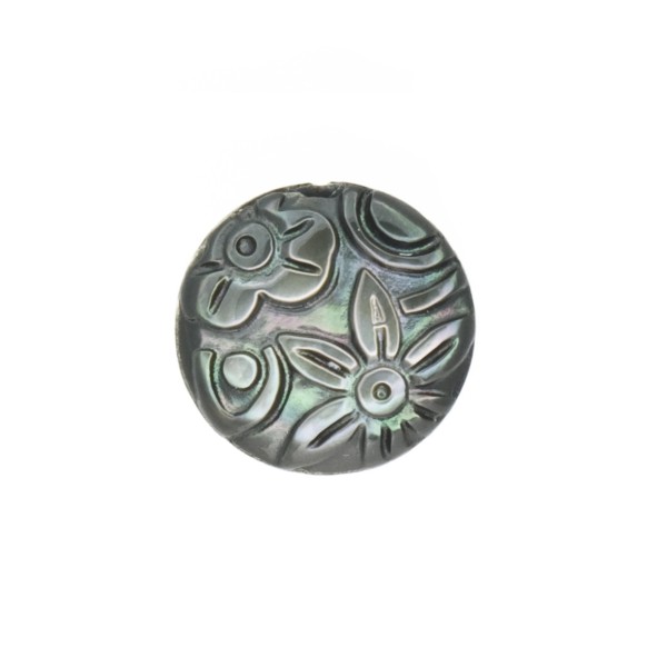 Mother-of-pearl, grey, raised engraving, double-sided, round, 12 mm