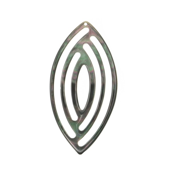 Mother-of-pearl, grey, ornament, navette, 40x20 mm