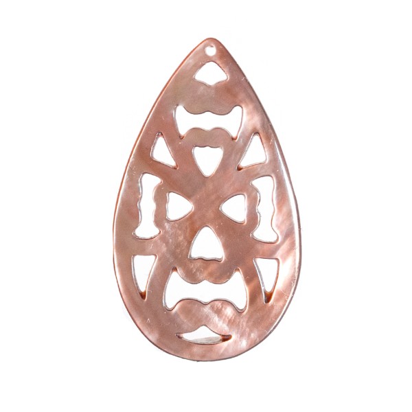 Perlmutt, braun, Ornament, Birnenform flach, 35x20 mm