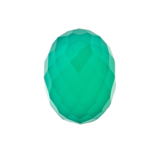 Agate, dyed, green, olive-shaped, faceted, 14 x 11 mm