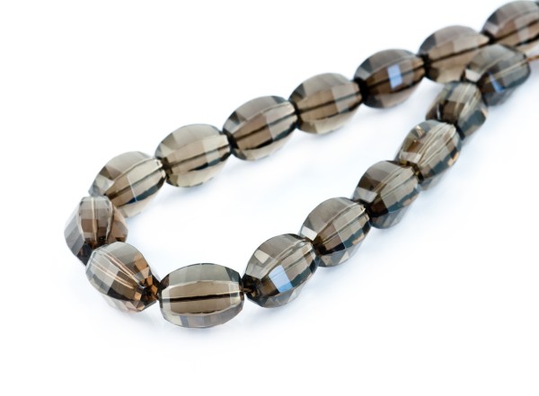 Rauchquarz, Strang, braun, transparent, facettiert, 6-seitig, oval, 18x13mm
