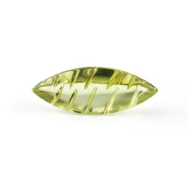 Natural amber, green, navette, buff top, fancy faceted, grooved, oval, 20 x 10 mm