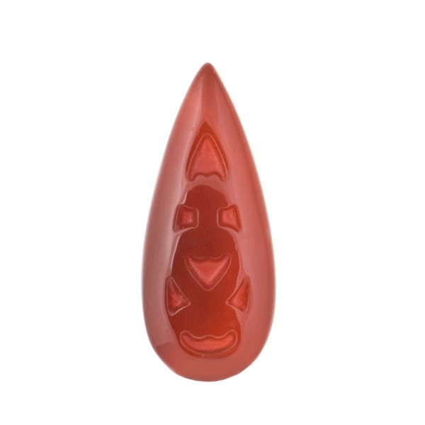 Agate, red, engraved, ornament, pear-shaped, 30x12 mm