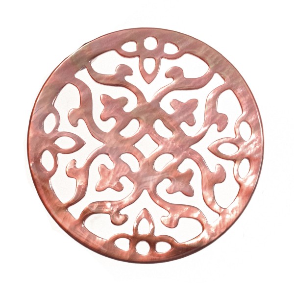 Perlmutt, braun, Ornament, filigran, rund, 40 mm