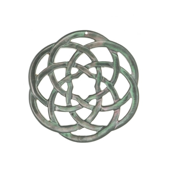Mother-of-pearl, grey, ornament, round, 25 mm
