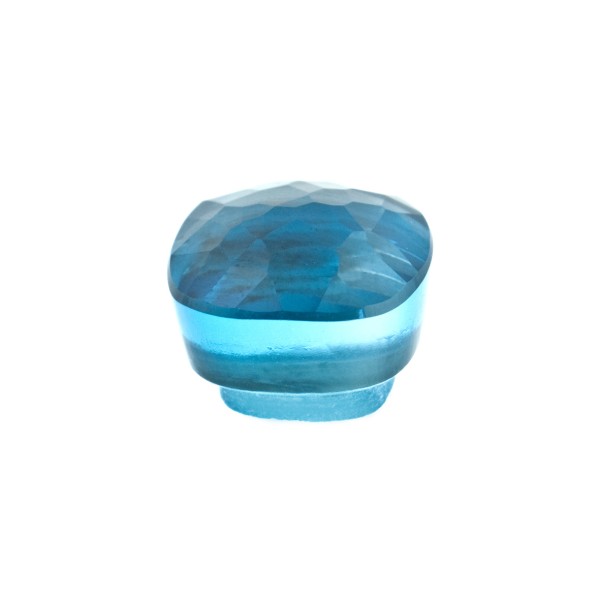 Blautopas, Swiss Blue, intensiv, Knopf, facettiert, antik, 11x11mm