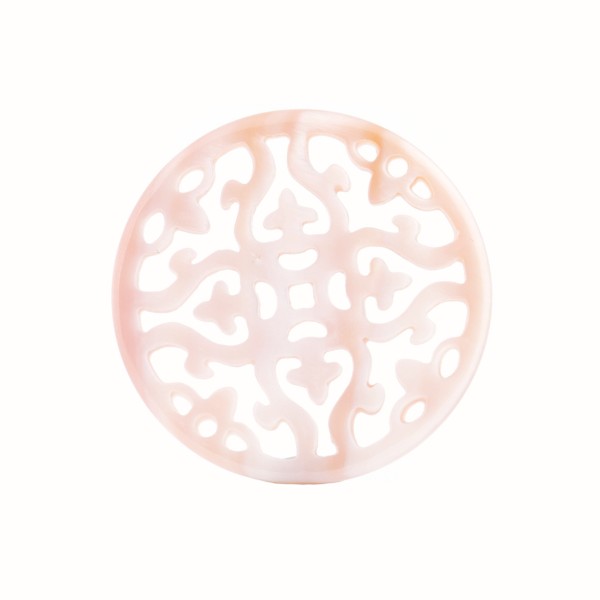 Perlmutt, rosa, Ornament, filigran, rund, 30 mm