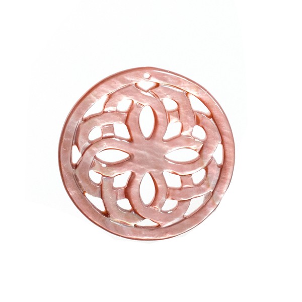 Perlmutt, braun, Ornament, rund, 25 mm