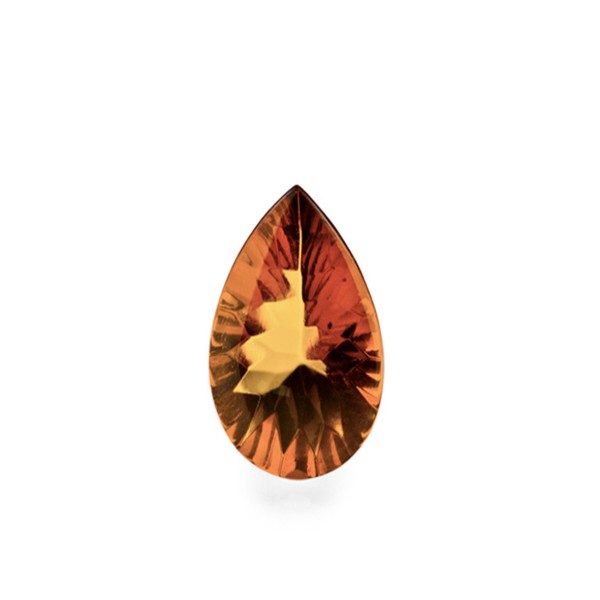 Natural amber, cognac-colored, buff top, concave, pear shape, 12 x 8 mm