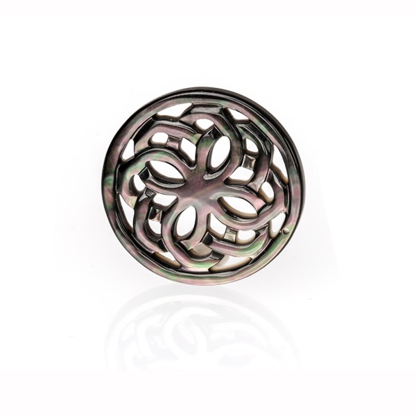Perlmutt, grau, Ornament, rund, 25 mm
