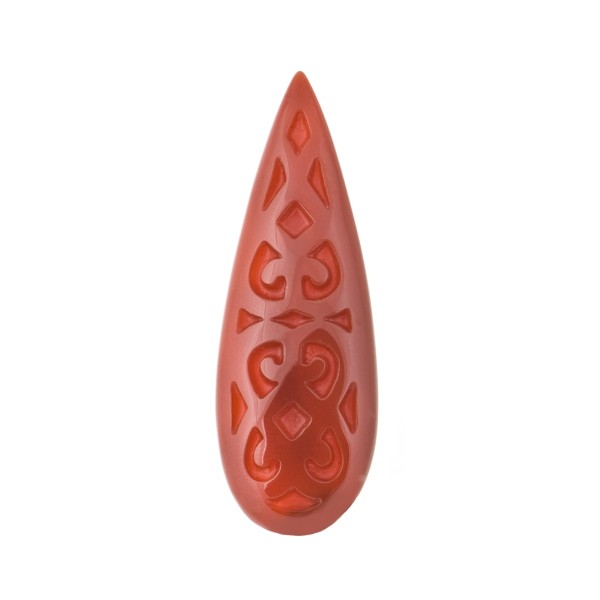 Agate, red, engraved, ornament, pear-shaped, 45x15 mm