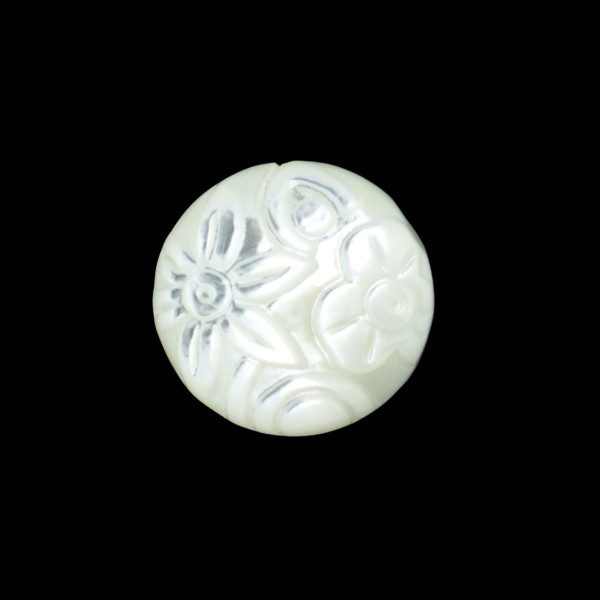Mother-of-pearl, white, raised engraving, double-sided, round, 12 mm