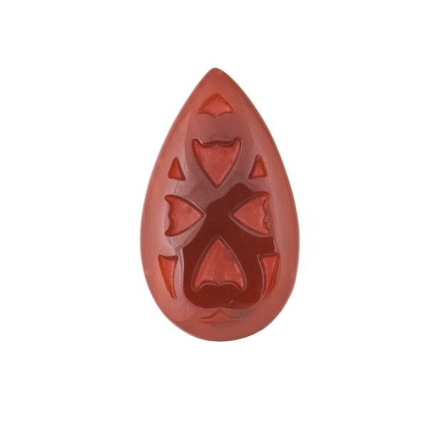 Agate, red, engraved, ornament, pear-shaped, 35x20 mm