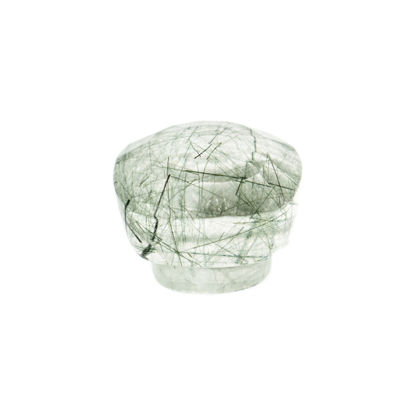 Rutilquarz grün AA facettiert, Knopf, antik, 10x10mm