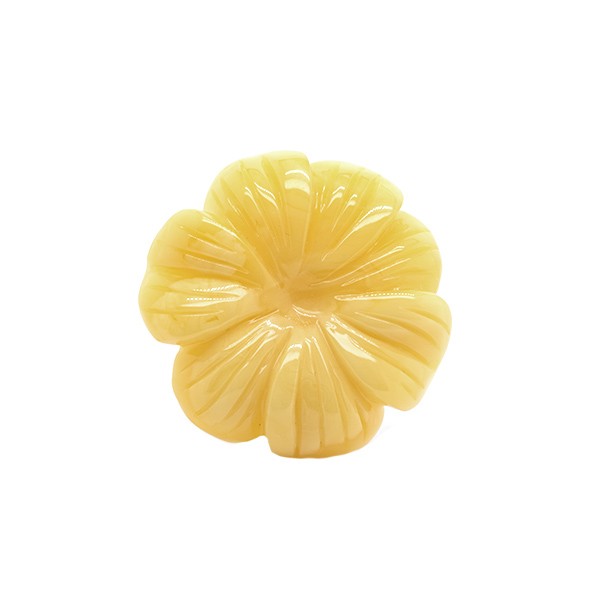 Natural amber, honey-colored, carved rose flower, seven-petalled, Ø 32-34 mm
