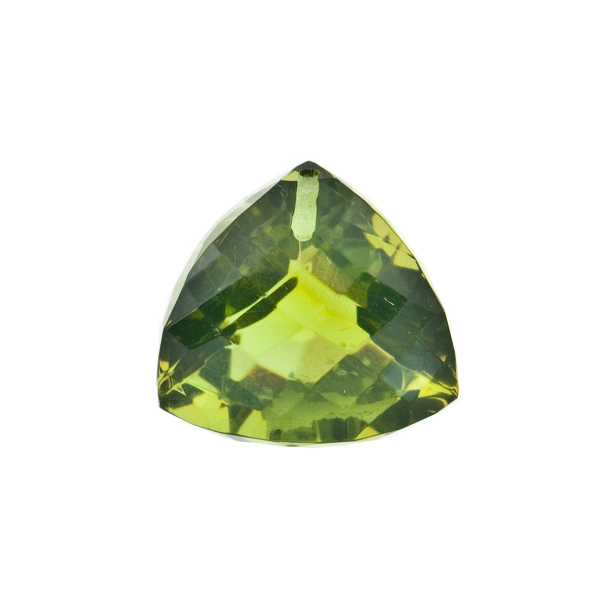 Natural amber, green, trillion, fancy faceted, 14 x 14 x 14 mm