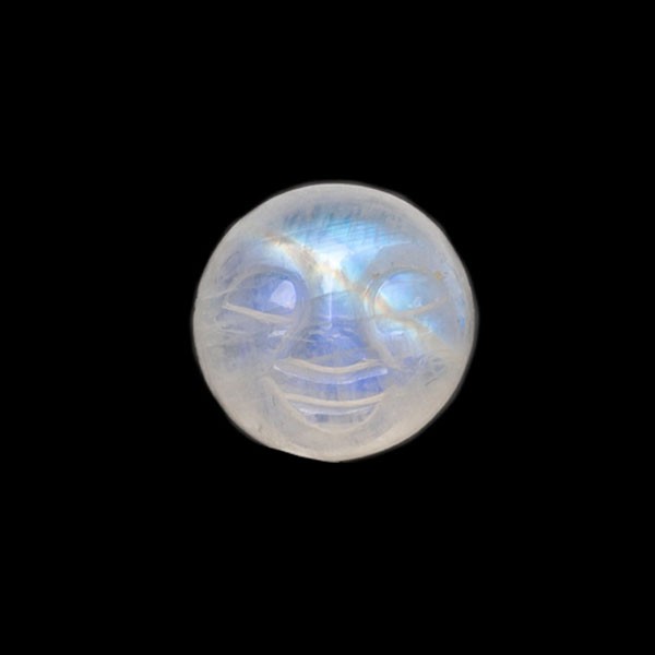 Moonstone, blue-white, moon face, round, 18mm