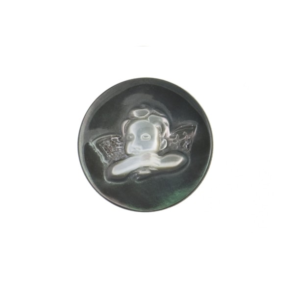 Mother-of-pearl, grey, raised engraving, round, 13 mm