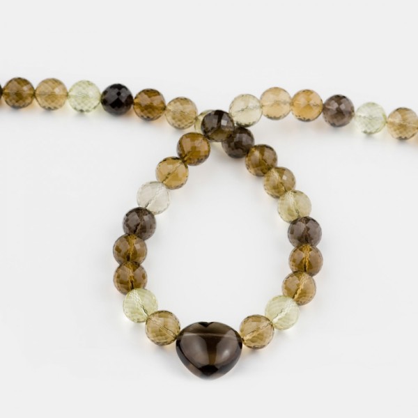 Collier, Lemonquarz, Cognacquarz, Rauchquarz, Rauchquarz (Herz), Länge ca. 48 cm