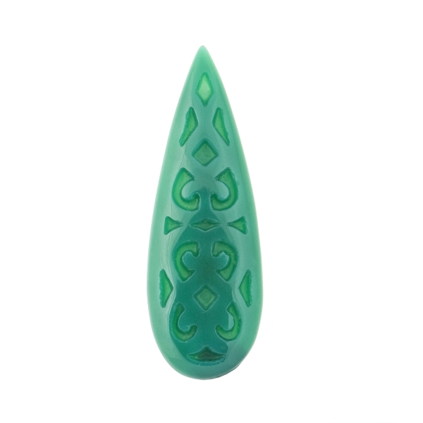 Achat, grün, graviert, Ornament, birnenform, 45x15 mm