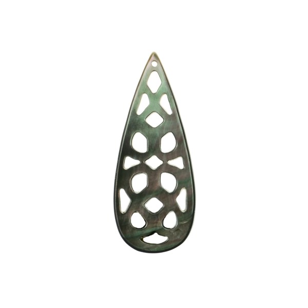 Mother-of-pearl, grey, ornament, pear shape, flat, 30x12 mm