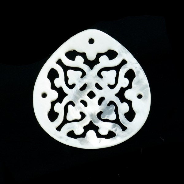 Mother-of-pearl, white, ornament, pear-shape, flat, 30x30mm