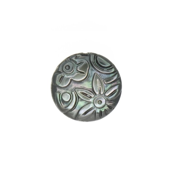 Mother-of-pearl, grey, raised engraving, double-sided, round, 10 mm