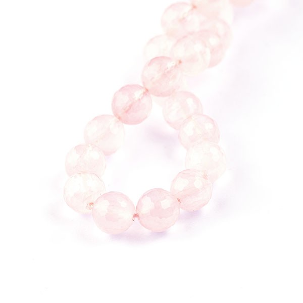 Rose quartz, strand, rose, bead, faceted, Ø 10 mm