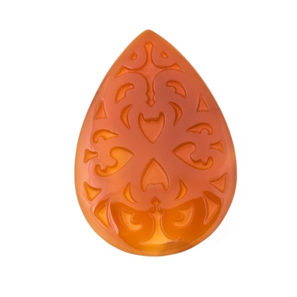 Agate, red, engraved, ornament, pear-shaped, 50x35 mm
