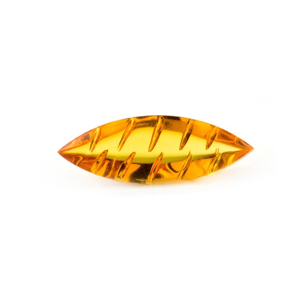 Natural amber, golden, navette, buff top, fancy faceted, grooved, oval, 20 x 10 mm